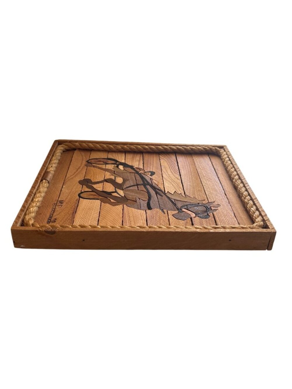 Horse Racing Wooden Inlay Wall Art Rope Frame Signed M.Russell Rustic Decor - Picture 7 of 8